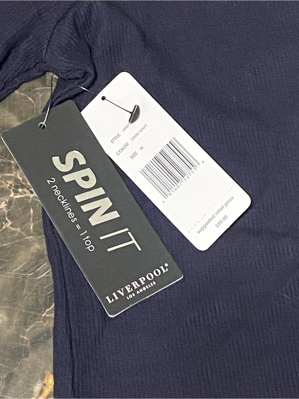 Liverpool Spin It Around Navy Ribbed Top - Picture 2 of 7